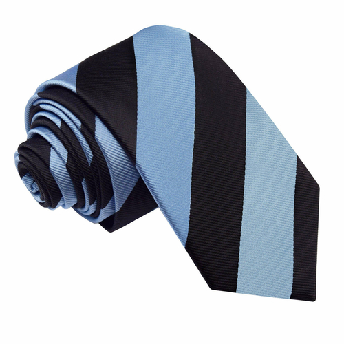 Striped Slim Tie - Baby Blue & Black