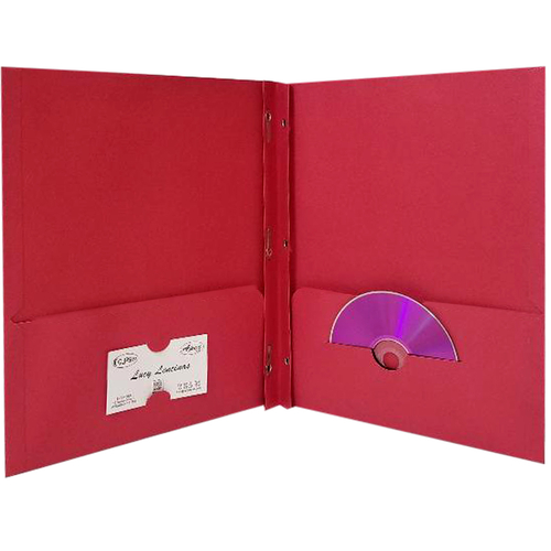 TOPS 2 Pocket Folders - Red, CD and Business Card Holders, 3 Prong