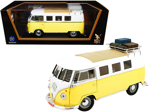 1962 Volkswagen Microbus with Roof Rack and Luggage Yellow and White