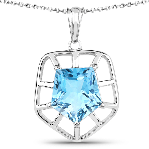 7.60 Carat Genuine Blue Topaz .925 Sterling Silver Pendant