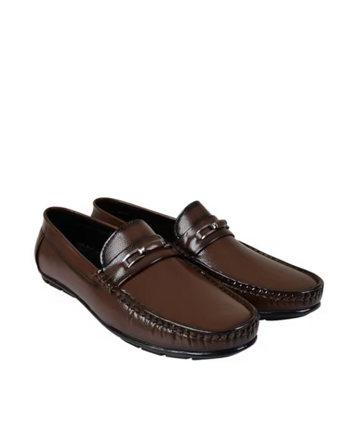 Men Round-Toe Slip-On Loafers with Metal Accent(Size7)(ColorBrown)