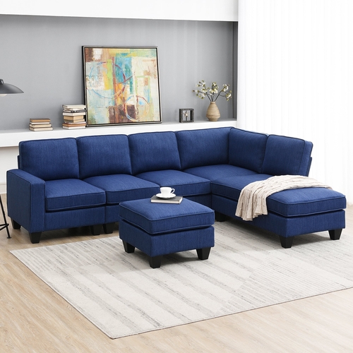 104.3*78.7" Modern L-shaped Sectional Sofa,7-seat Linen Fabric Couch