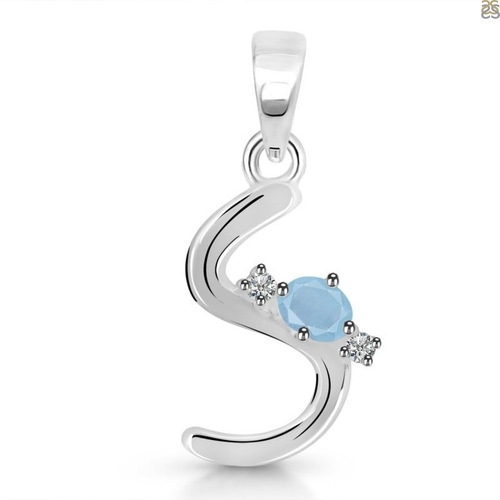 Aquamarine & White Topaz Alphabet S Pendant  Artificial