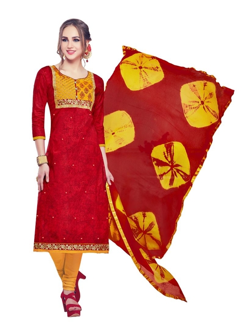 Generic Women's Cotton Salwar Material (Red,