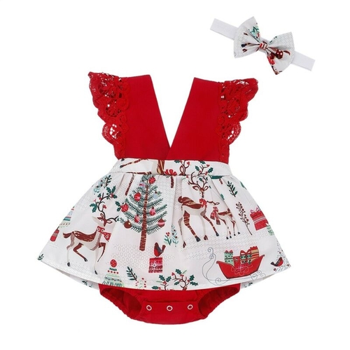 Christmas Newborn Baby Girl Tutu Dress Romper Lace