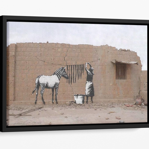 Banksy Washing Zebra Stripes Floating Framed Canvas
