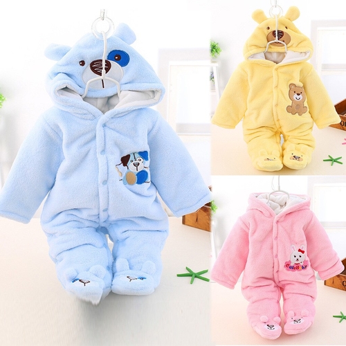 Newborn Cartoon Fleece Hooded Romper Jumpsuit