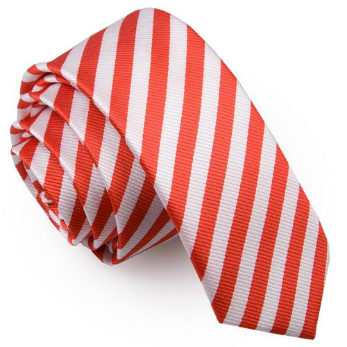 Thin Stripe Skinny Tie - White & Red