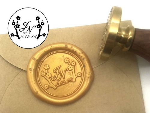 Cherry Blossoms Initials Wax Seal Stamp Personalized Monogram