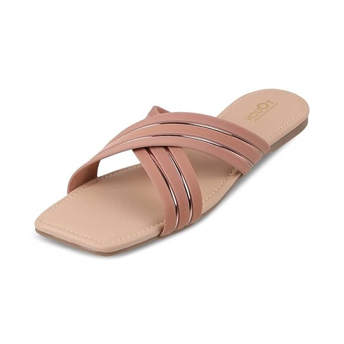 Women's Black Strappy Square Toe Sandals (Size-UK-8) (Color-ROSE GOLD)