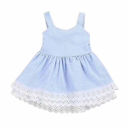 Baby Girls Blue Stripes Lace Sling Dress