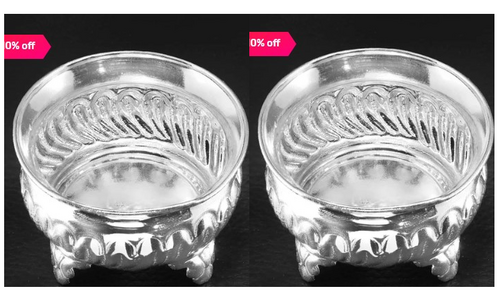 Silver Circle Stand designed Bowl PACK OF 2 SILVER