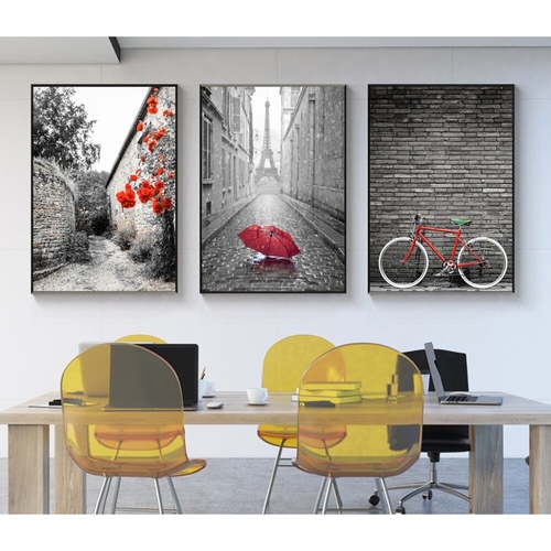 Nordic Simple Red Bicycle Canvas Painting