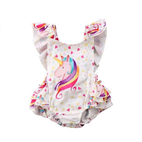 Newborn Baby Girls Unicorn Ruffles Sleeveless