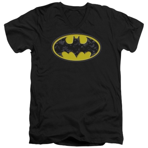 Batman-Bats In Logo - Short Sleeve Adult 30-1 Tee - Black, 2X