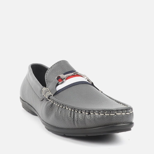Men Stripped & Buckle Design Loafer Shoes (Size-9) (Color-GREY)
