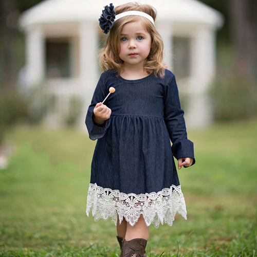 Toddler Infant Baby Girls Denim Flare Sleeve Dress