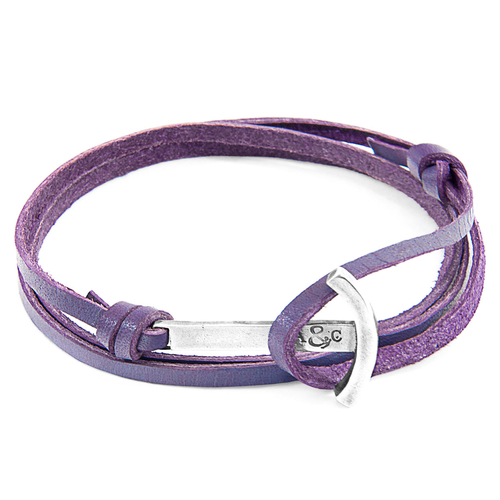 Grape Purple Clipper Silver & Leather Bracelet