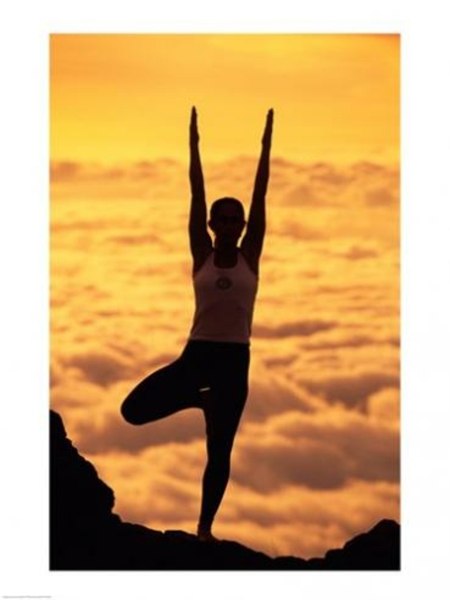 Silhouette of a young woman practicing yoga  Haleakala  Maui  Hawaii  