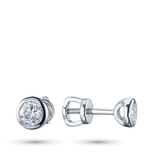 14K White Gold Earring Studs with 2 Round-Cut Lab-Created Diamonds