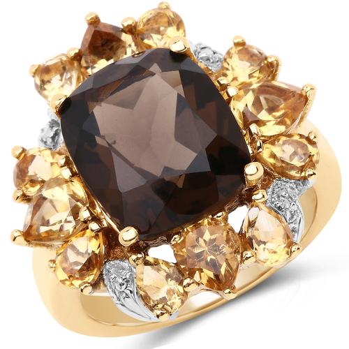 "14K Yellow Gold Plated 7.10 Carat Genuine Smoky Quartz, Citrine &