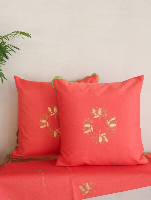 Orange Cotton Cushion Cover (Size 16 x 16 Inch)