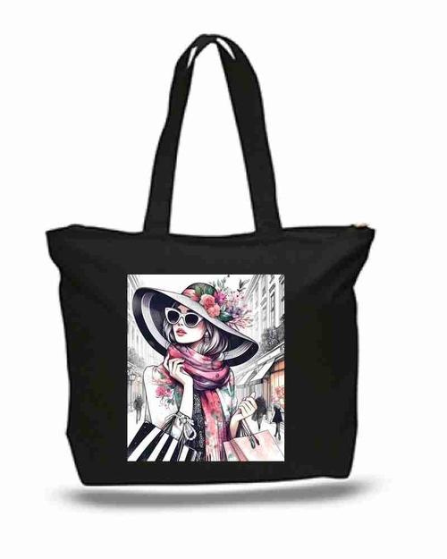 Women Shopping Art New Zipper Tote Bag