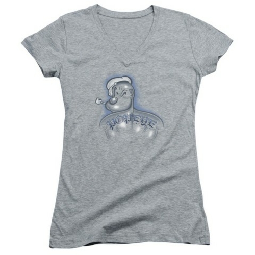 Trevco Popeye-Back Tat Junior V-Neck Tee, Heather - Large