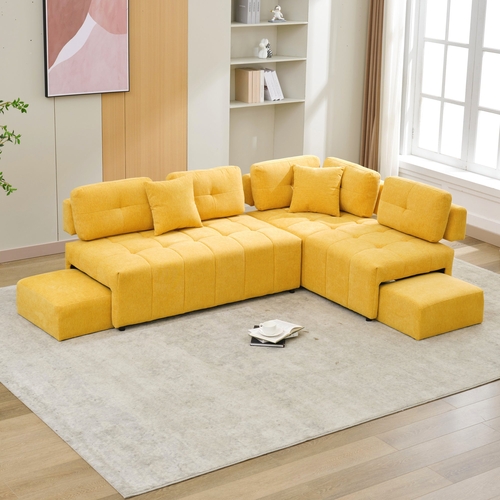 91.73" L-shaped Sofa Sectional Sofa Couch with 2 Stools and 2 Lumbar