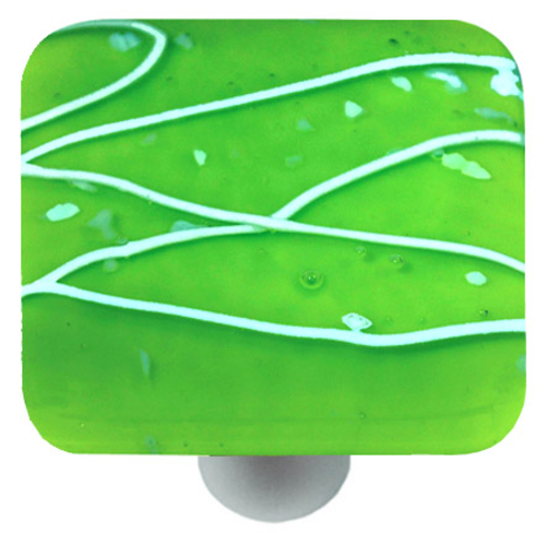 Hot Knobs HK3113-KA Mardi Gras White with Spring Green Square Glass Ca