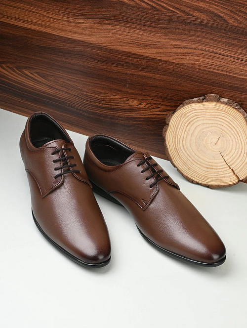 Tan Lace-Up Laser Cut Work Derby Shoes (Size-UK-7) (Color-DARK BROWN)