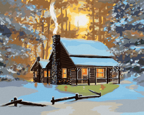 Zuty - Paint by Numbers - HUT IN WINTER AND SUNSET (D. RUSTY RUST),