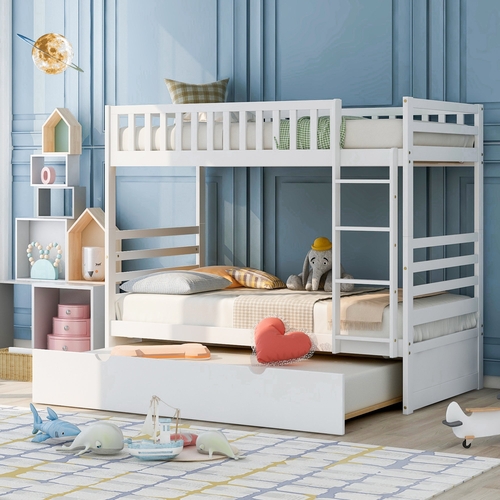 Twin Bunk Beds for Kids with Safety Rail and Movable Trundle bed