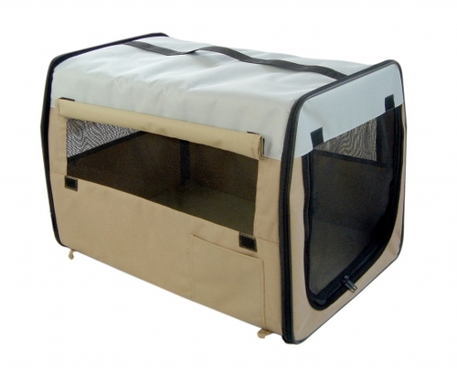 Pet Life H1KHLG Kahki Folding Zippered Easy Pet Crate - LG