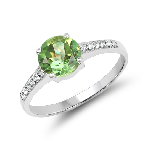 1.32 Carat Genuine Peridot & White Topaz .925 Sterling Silver Ring