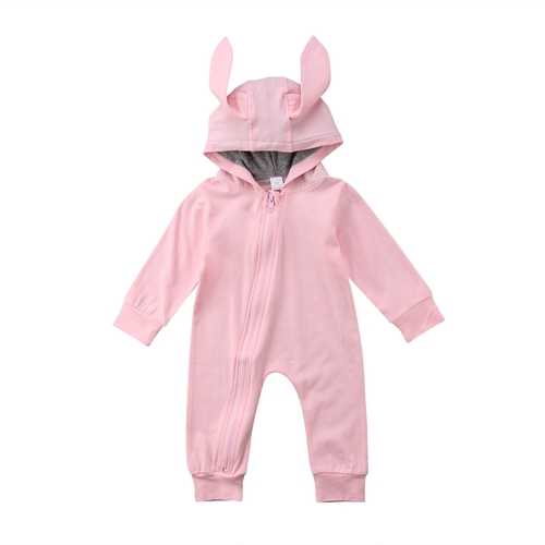 Novel Zipper Pink Rabbit Ear Newborn Infant