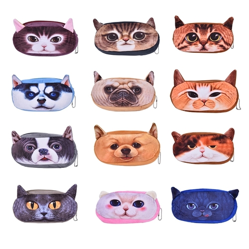 21*11CM 3D Animals Cat Dog School Pencil Bag Case