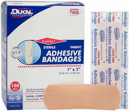 Dukal Adhesive Bandages. Pack of 100 Fabric Bandages 1" x 3" for Wound