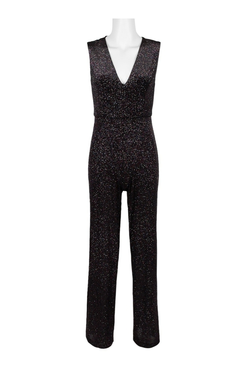 Aidan by Aidan Mattox V-Neck Zipper Back Metallic Knit Velvet Jumpsuit