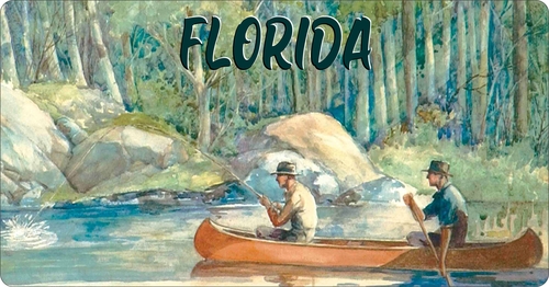 License Plate Travel Poster Art Canoeing Fishing Florida