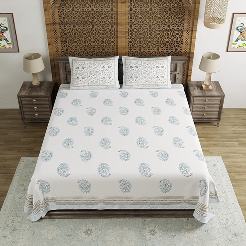 INDIA Hand Block Printed 200 TC Cotton King Size Bedsheet