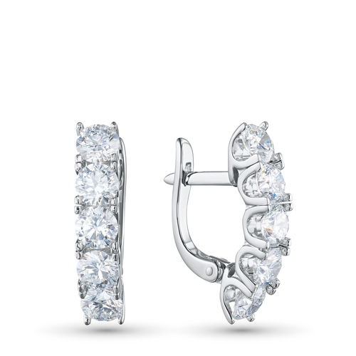 14K White Gold Earrings with 10 Round-Cut Lab-Created Diamonds 1.255