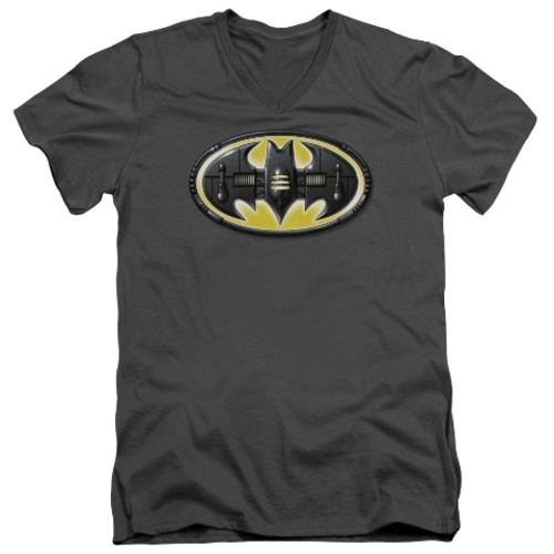 Trevco Batman-Bat Mech Logo - Short Sleeve Adult 30-1 Tee - Charcoal&#