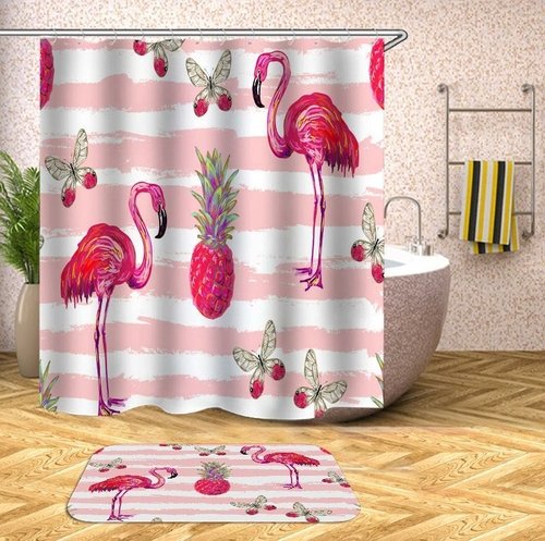 Flamingos Pineapple And Butterflies Pinkish Vibes Shower Curtain