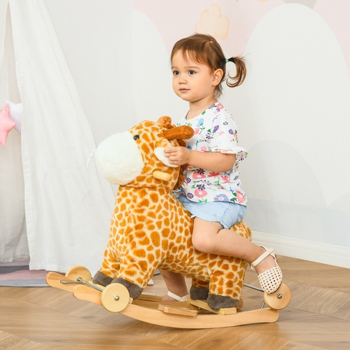 Qaba 2-IN-1 Kids Plush Ride-On Rocking Gliding Horse Giraffe-shaped