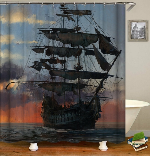 Old Style Pirate Ship Shower Curtain