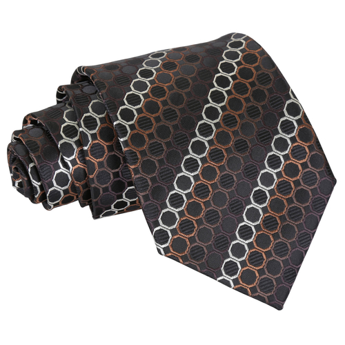 Honeycomb Polka Dot Classic Tie - Black, Brown & Silver