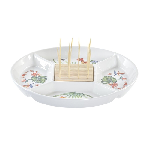 Snack tray DKD Home Decor Multicolour Natural Bamboo Stoneware