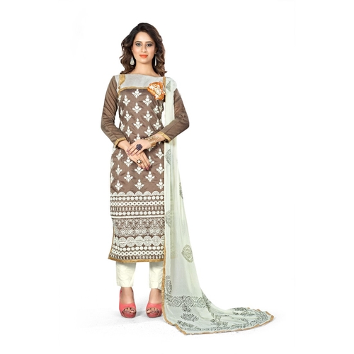 Chanderi Fabric Brown Color Dress Material