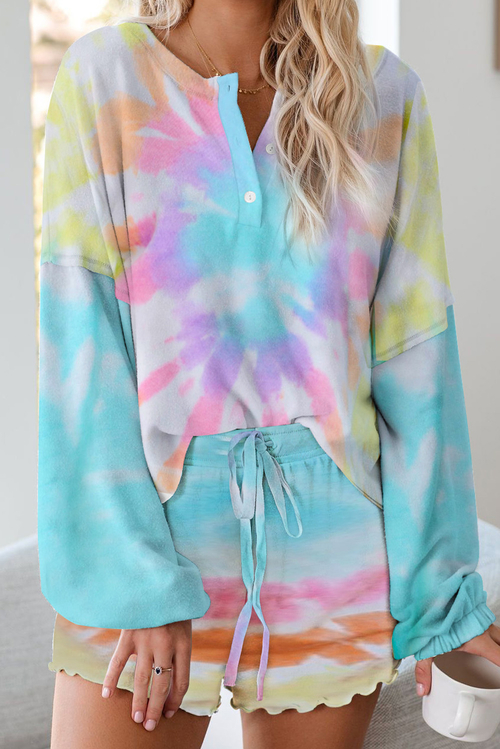 Turquoise Tie Dye Knit Pajamas Set